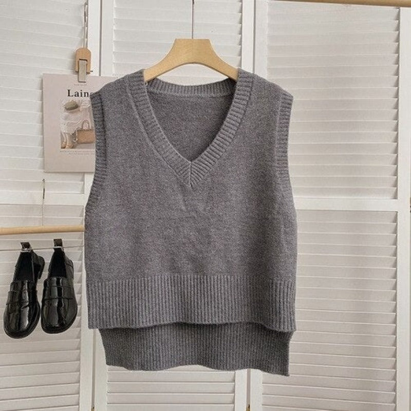 Loose Knitted V-Neck Sweater Vest For Women-Soco Hoodie