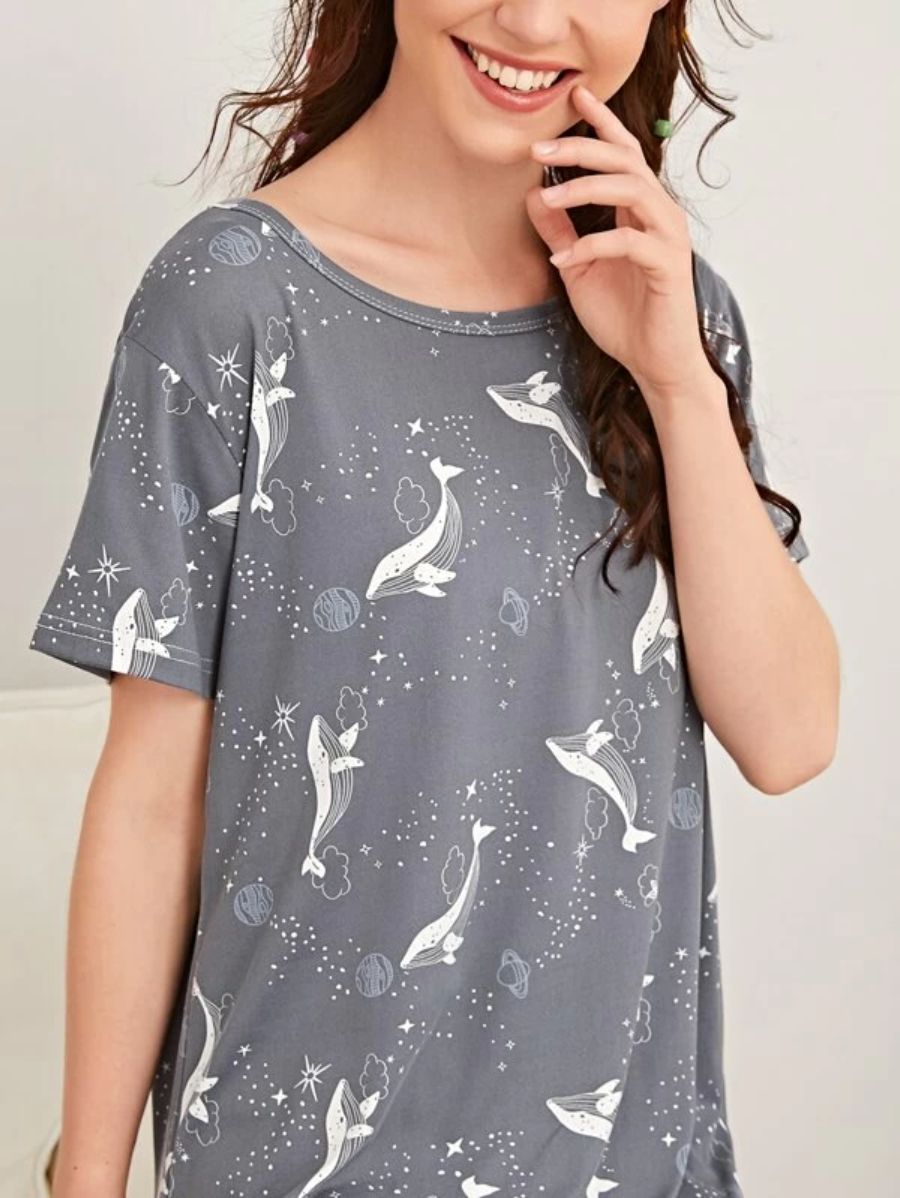 Dolphin And Galaxy Print Night Dress-Soco Hoodie