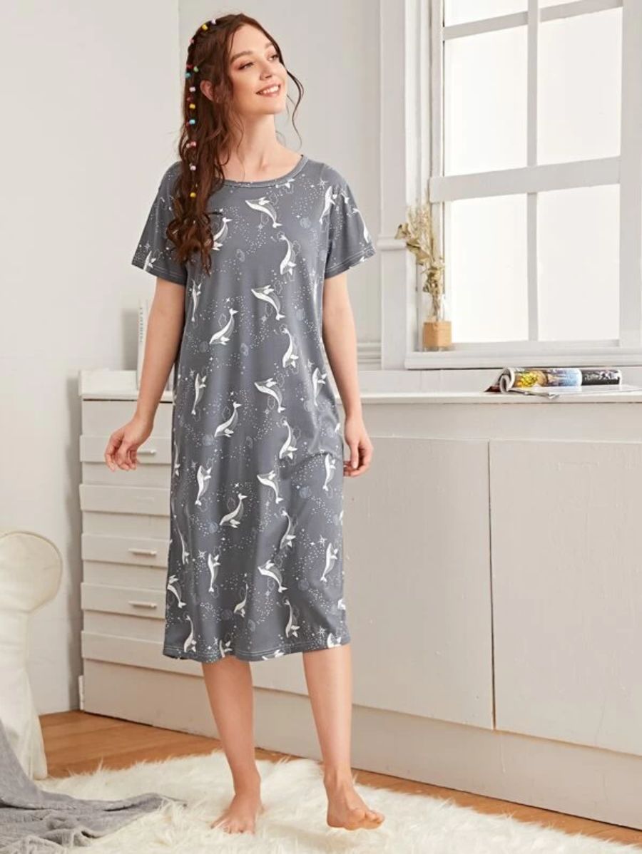 Dolphin And Galaxy Print Night Dress-Soco Hoodie