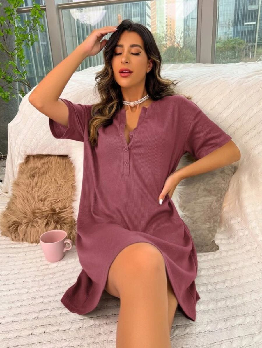 Drop Shoulder Pattern Night Dress-Soco Hoodie