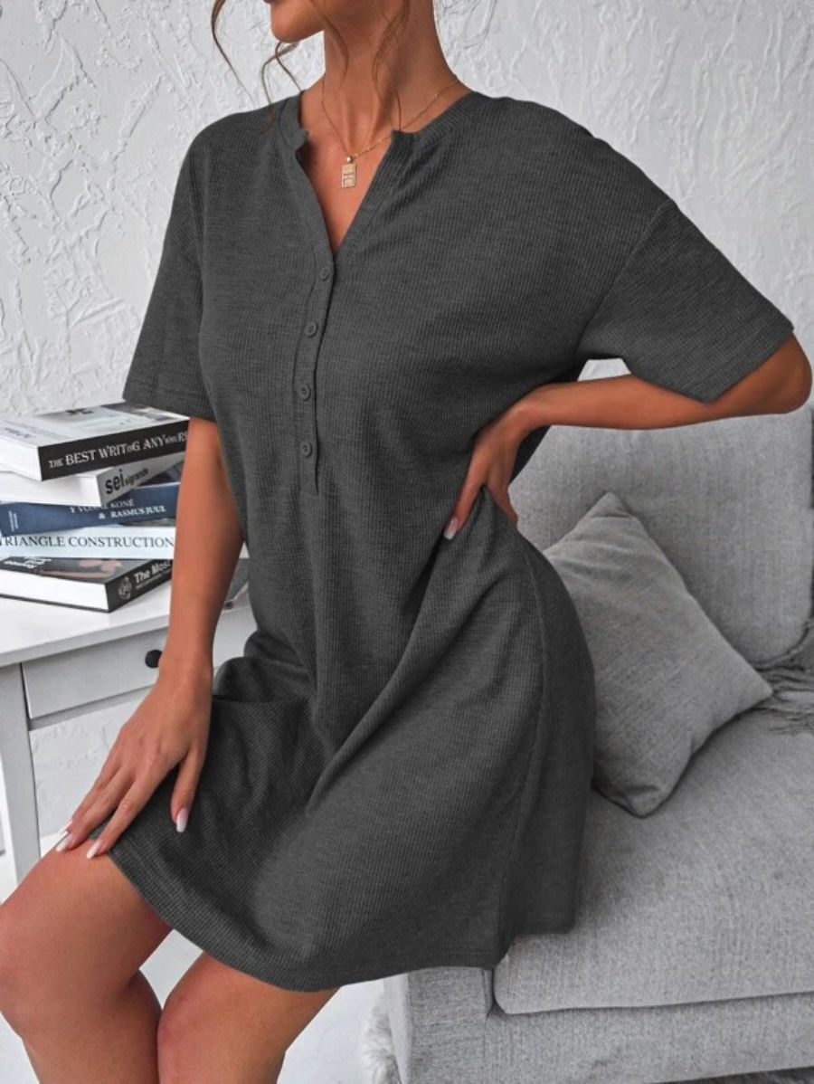 Drop Shoulder Pattern Night Dress-Soco Hoodie