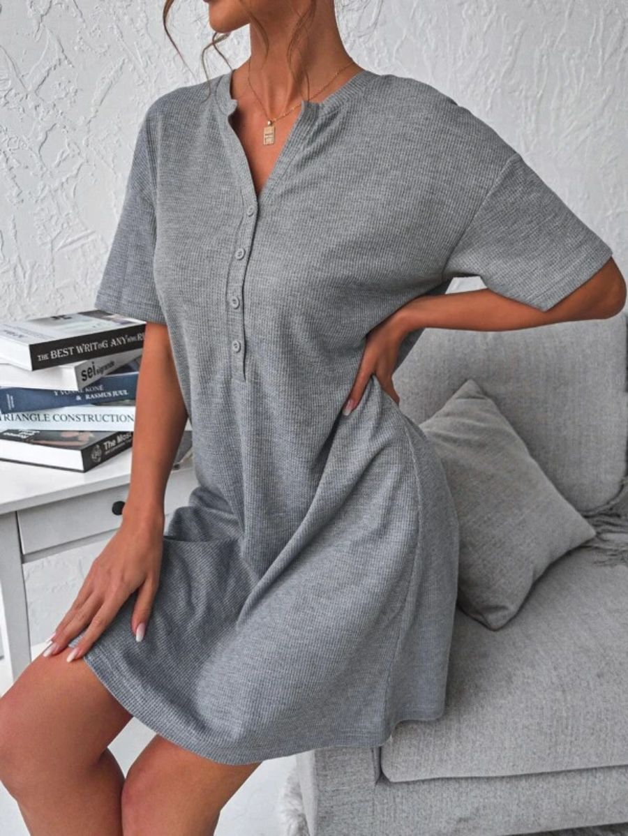 Drop Shoulder Pattern Night Dress-Soco Hoodie
