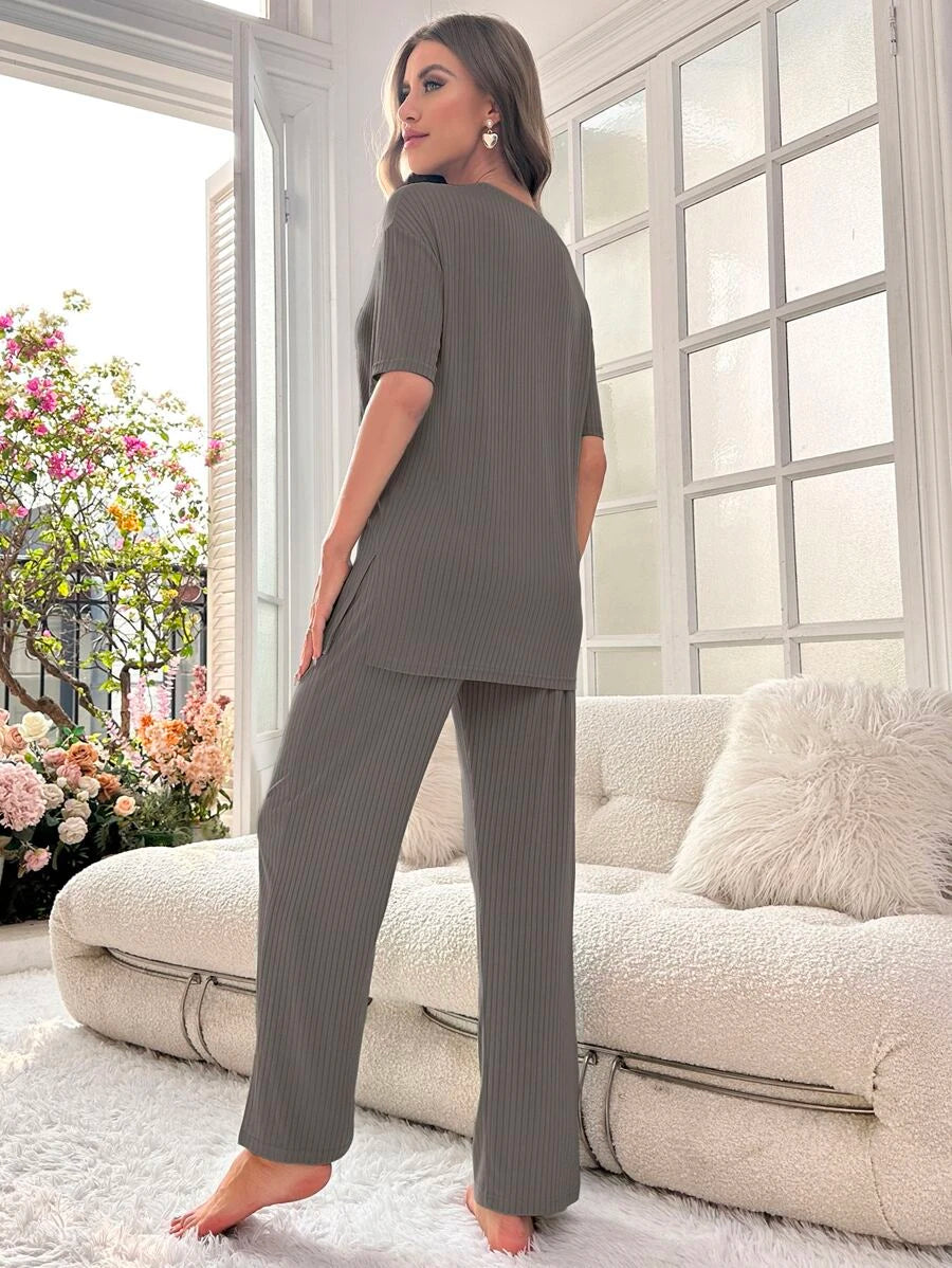 Drop Tee And Pants Lounge Set-Soco Hoodie