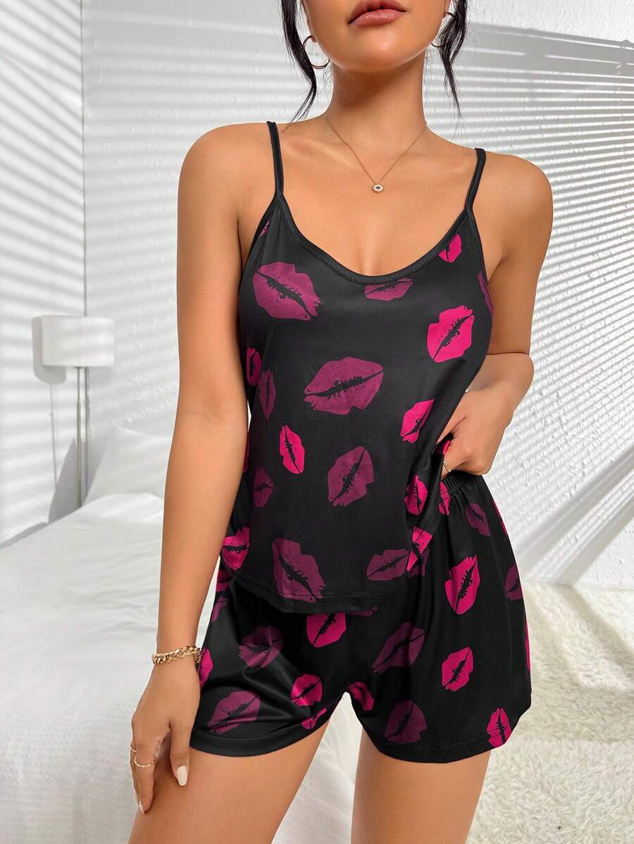 Elegant Print Cami Top And Shorts Set-Soco Hoodie