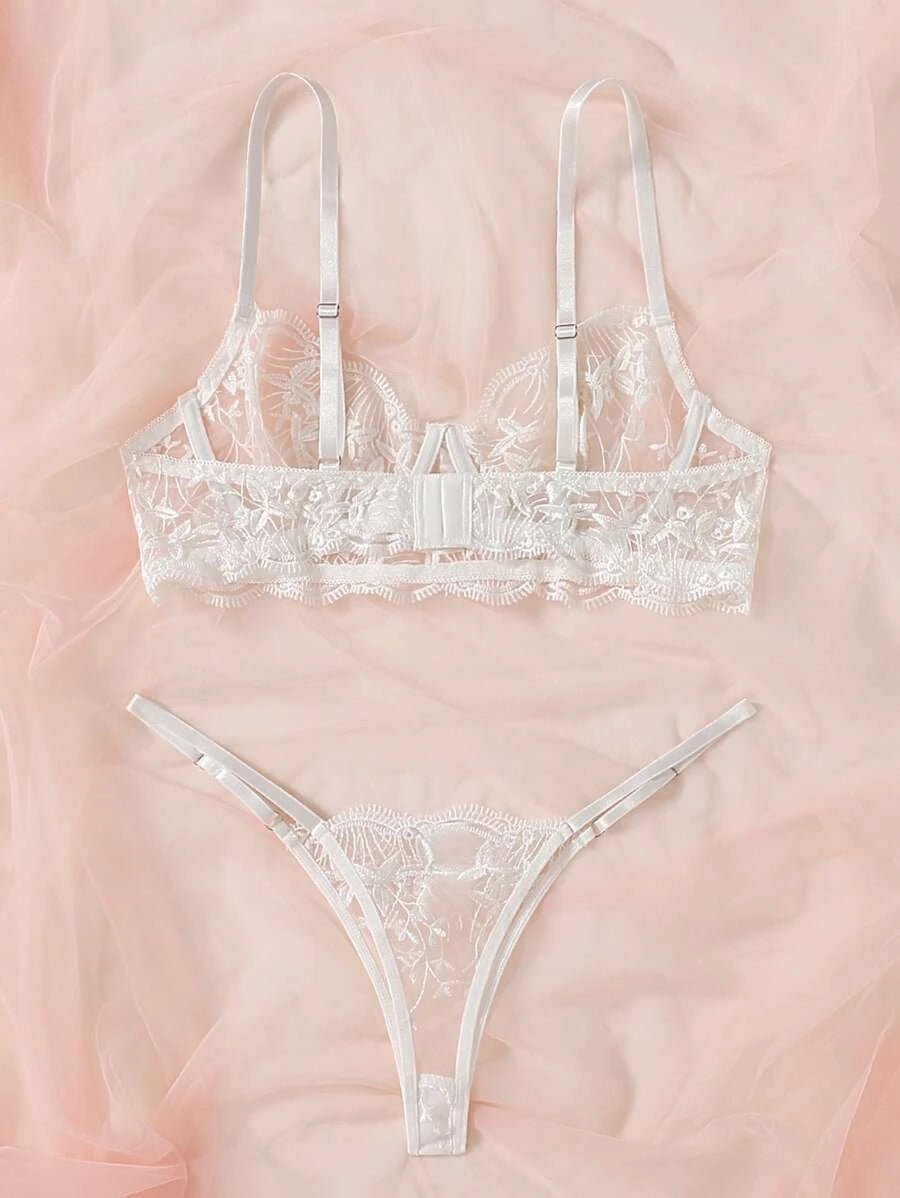 2 Pieces Embroidered Underwire Lingerie Set-Soco Hoodie