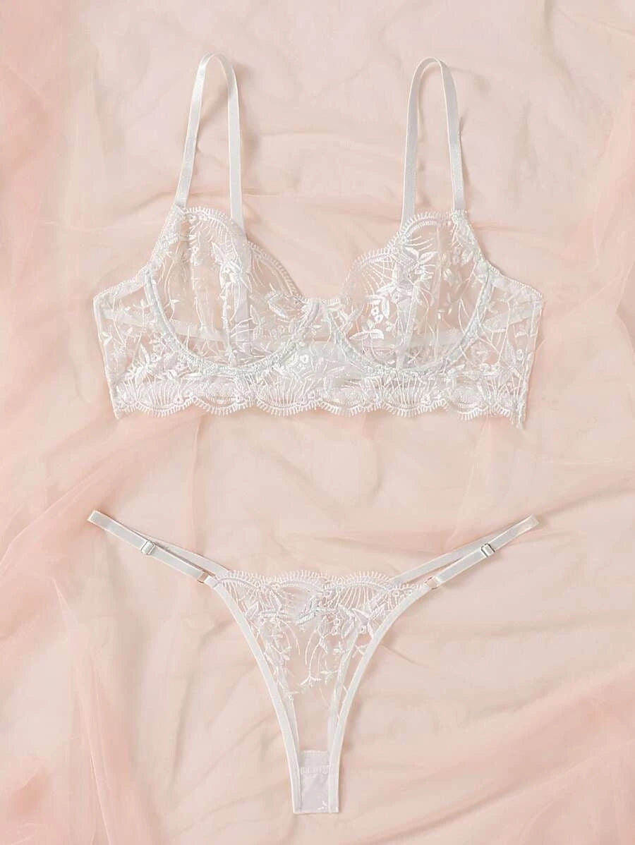 2 Pieces Embroidered Underwire Lingerie Set-Soco Hoodie