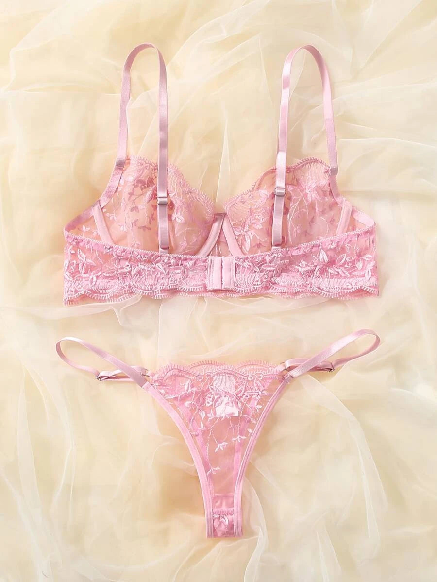 2 Pieces Embroidered Underwire Lingerie Set-Soco Hoodie