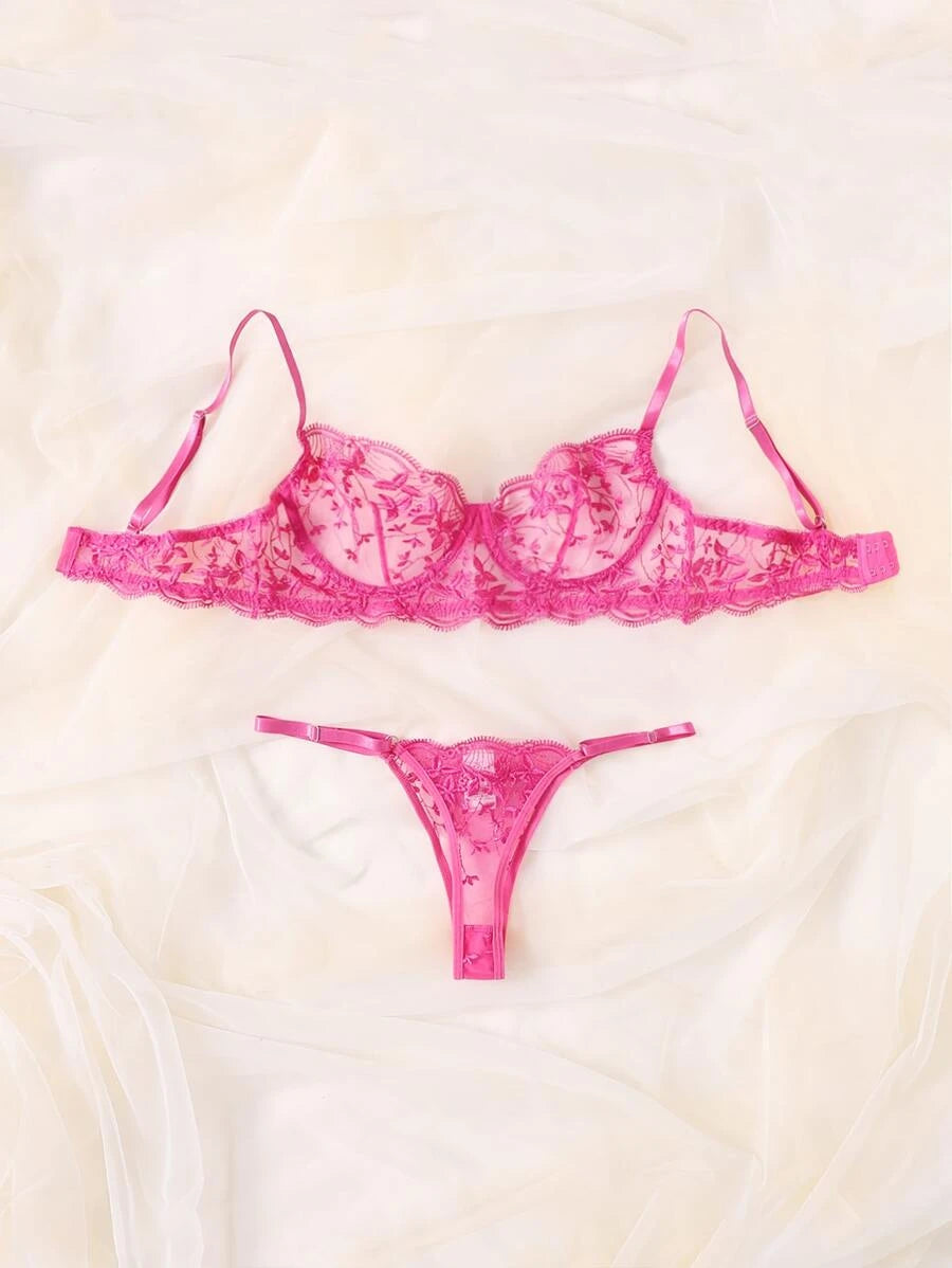 Floral Embroidery Underwire Bralettes Lingerie Set-Soco Hoodie