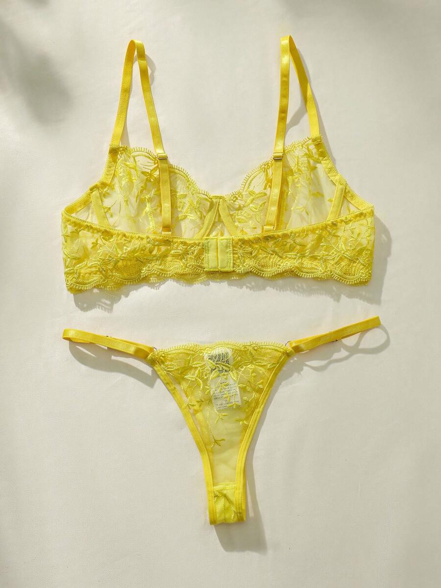 Floral Embroidery Underwire Bralettes Lingerie Set-Soco Hoodie