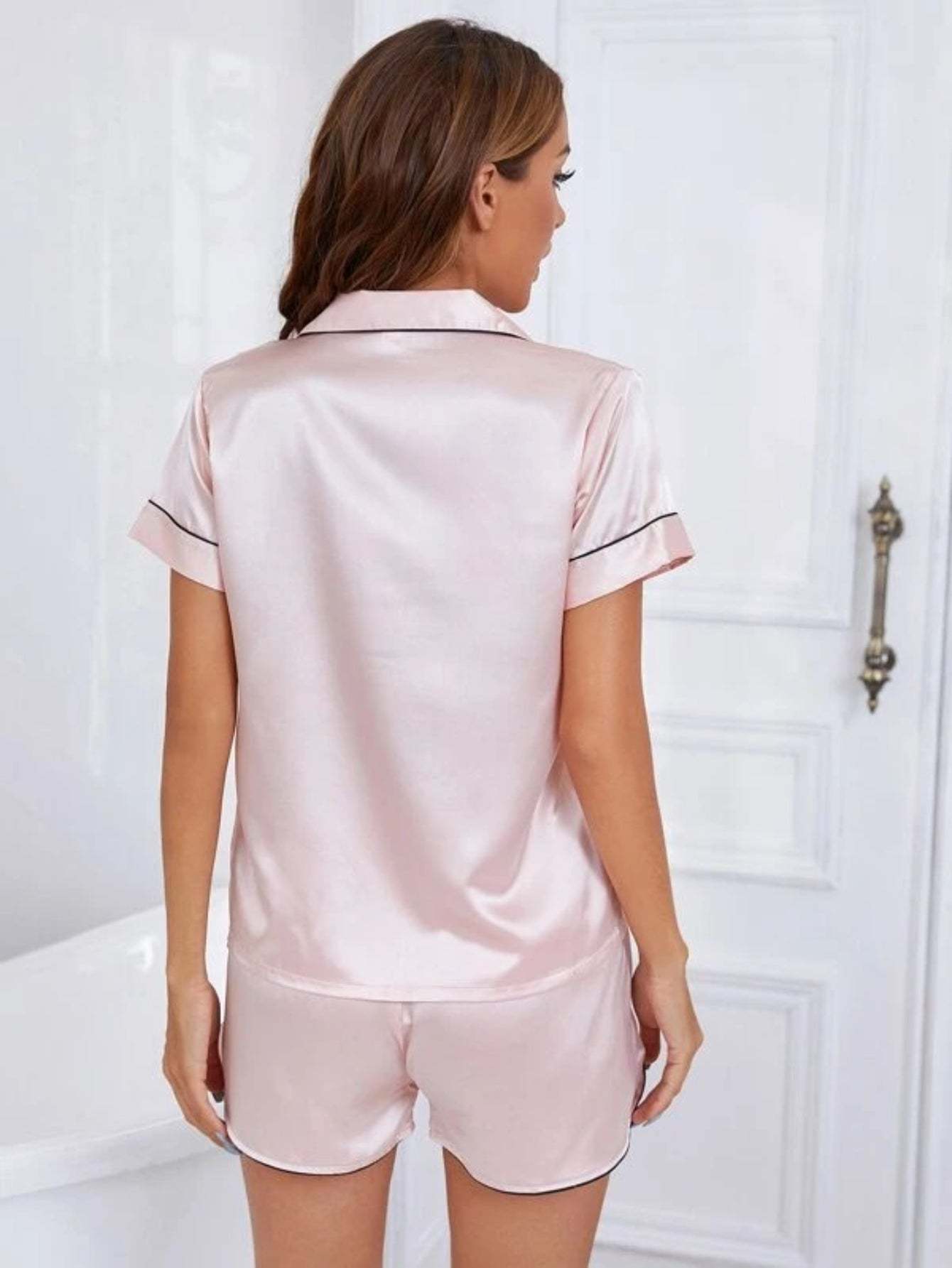 Embroidered Satin Short Set-Soco Hoodie