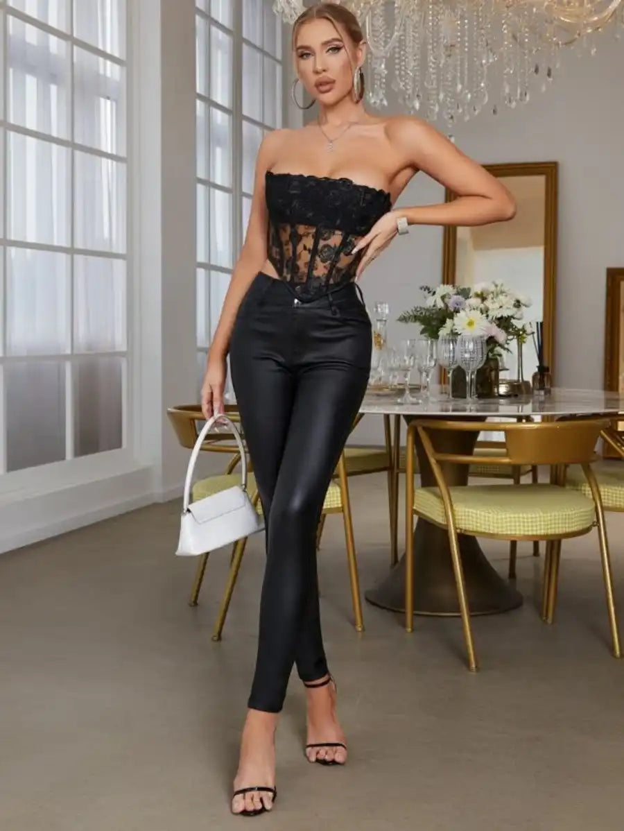 Embroidery Bandana Hem Grommet Corset Tube Top-Soco Hoodie