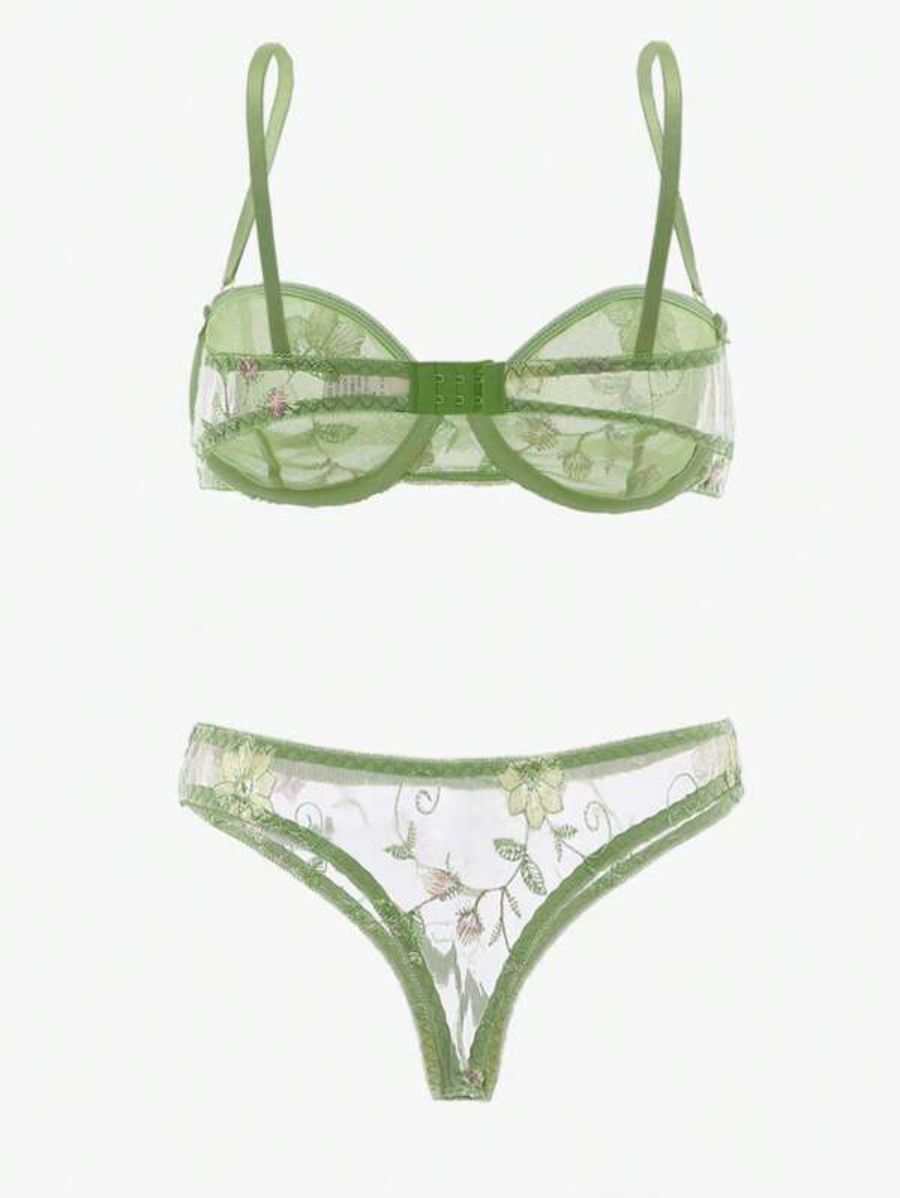 Embroidery Mesh Design Underwire Lingerie Set-Soco Hoodie