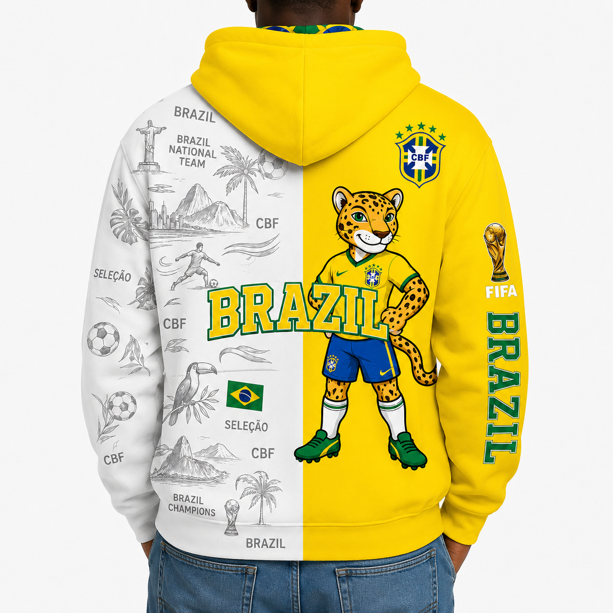 FIFA 2026 Brazil Football Themed All Over Printed Hoodie
