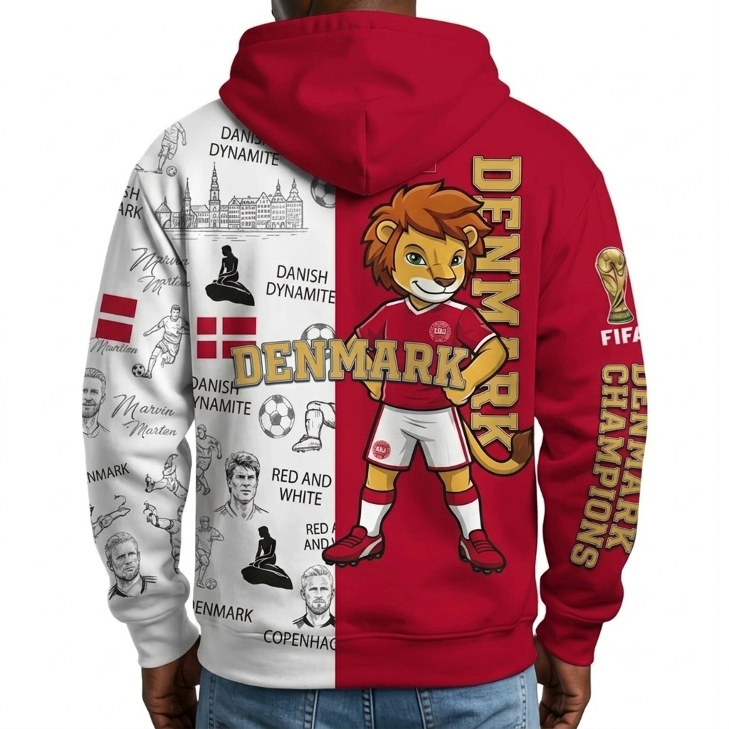 FIFA 2026 Denmark Football Themed All Over Printed Hoodie