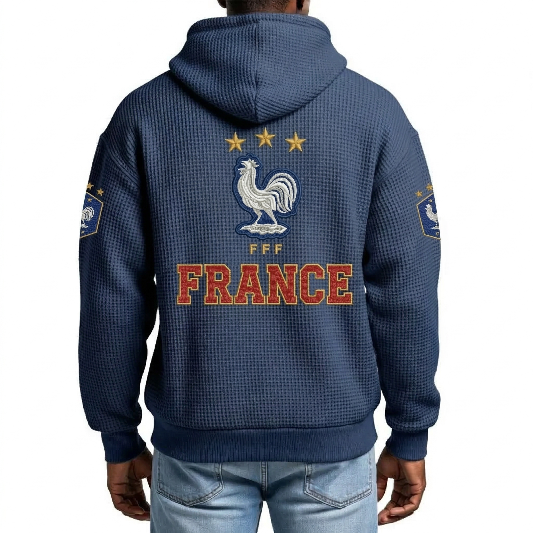 FIFA 2026 France Printed Waffle Quarter Zip Football Fan Hoodie