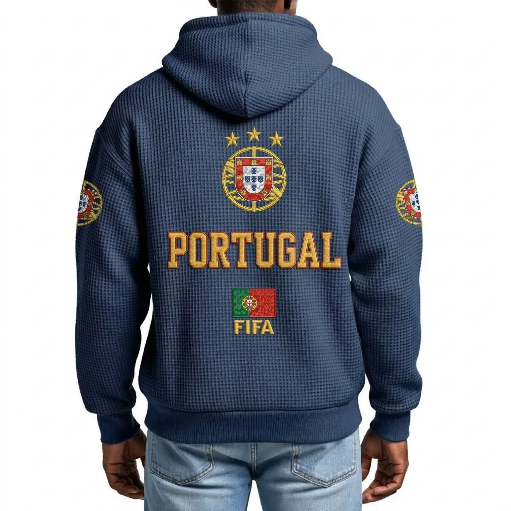 FIFA 2026 Portugal Printed Waffle Quarter Zip Football Fan Hoodie
