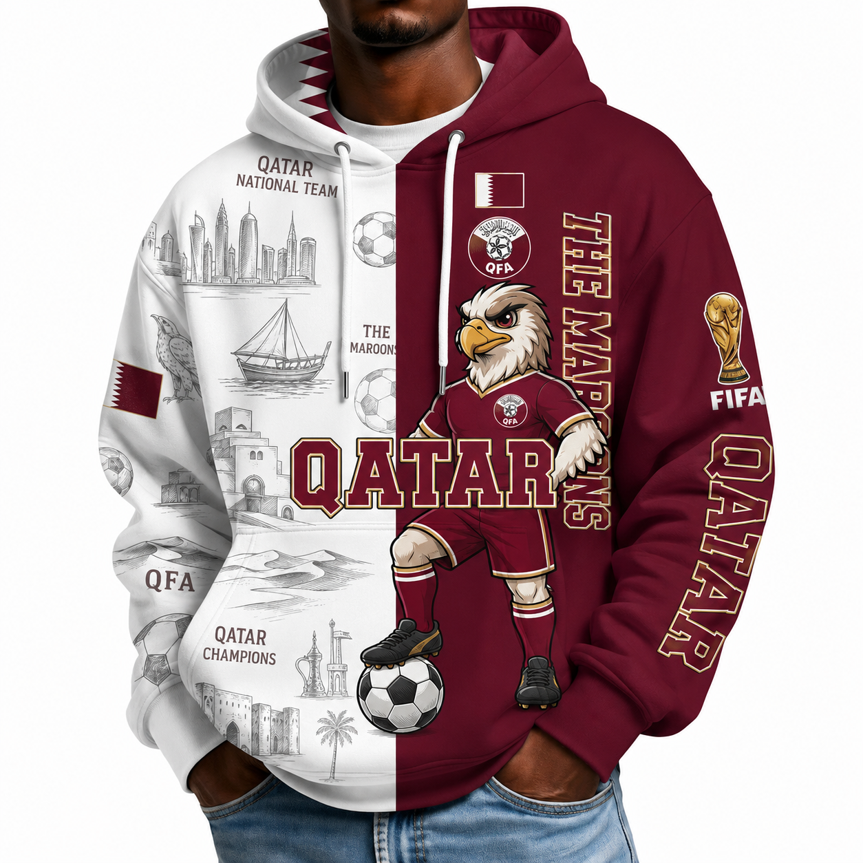 FIFA 2026 Qatar Football Themed All Over Printed Hoodie