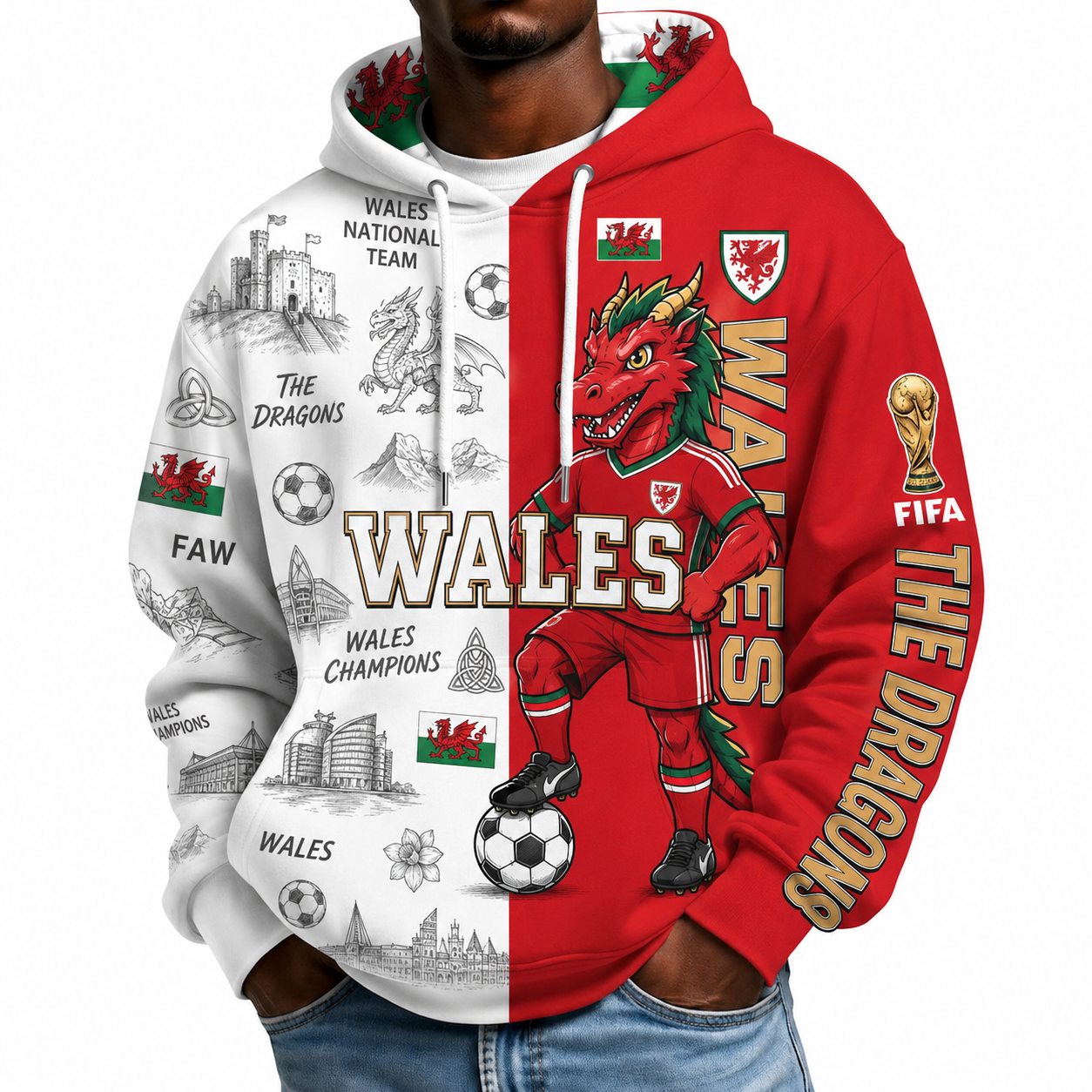 FIFA 2026 Wales Football Themed All Over Printed Hoodie