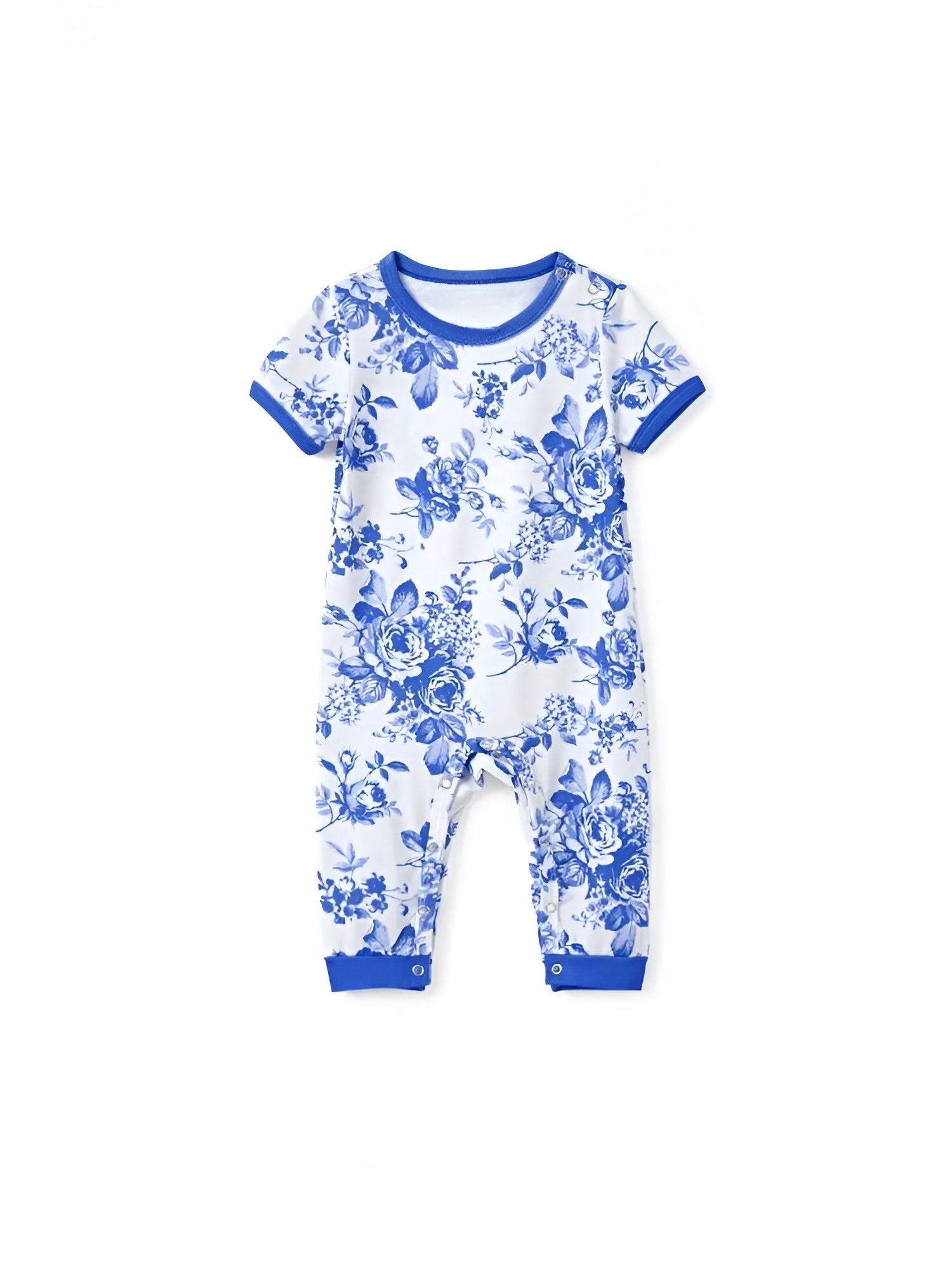 Family Matching Blue Floral Shorts Set With Drawstrings Baby