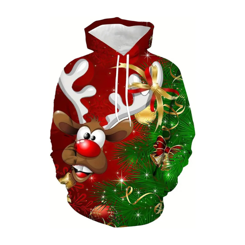 Festive Rudolph With Bells Christmas Hoodie 6XL
