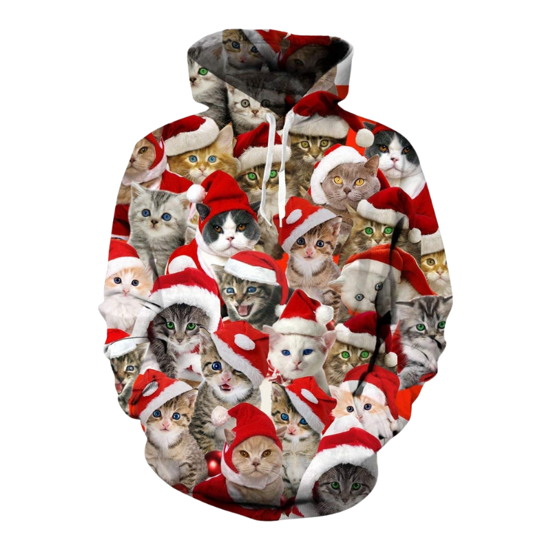 Festive Santa Kitten Christmas Hoodie 6XL