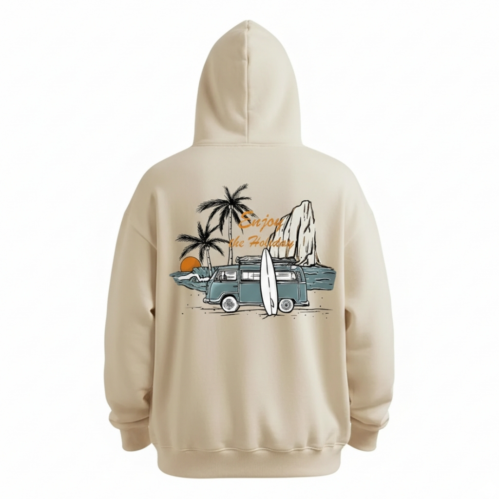 Fleece Lined Coconut Tree Print Hoodie