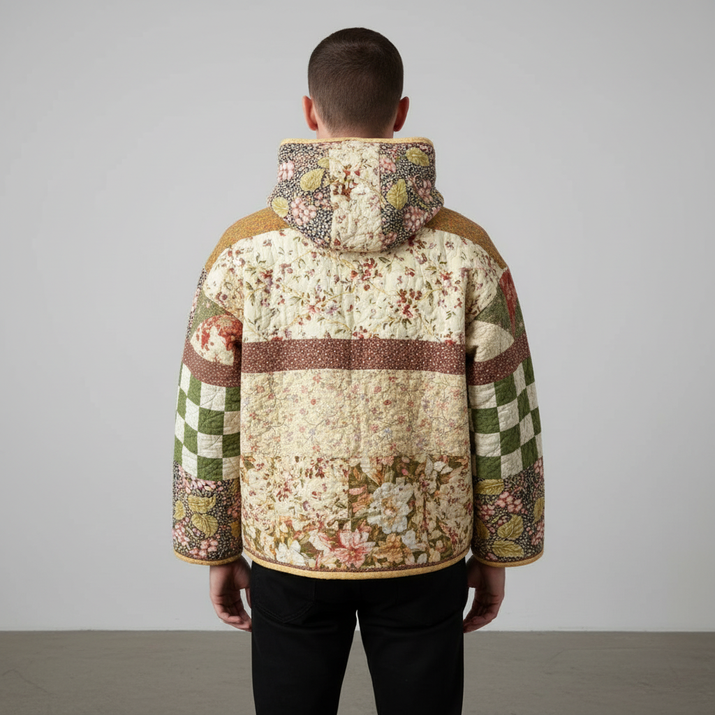 Quilted Patchwork Hoodie Comfort Everyday Casual Wear