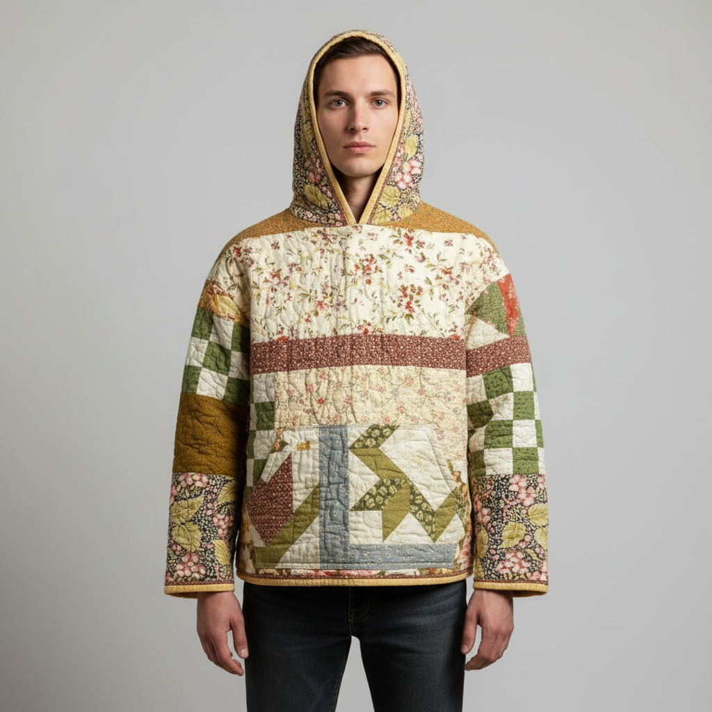 Quilted Patchwork Hoodie Comfort Everyday Casual Wear