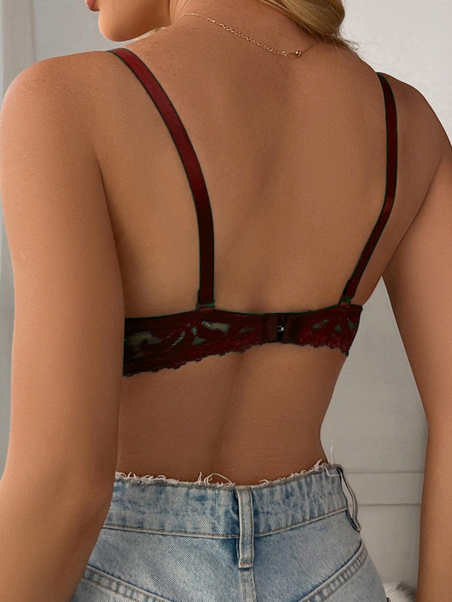 Floral Contrast Lace Underwire Bra-Soco Hoodie