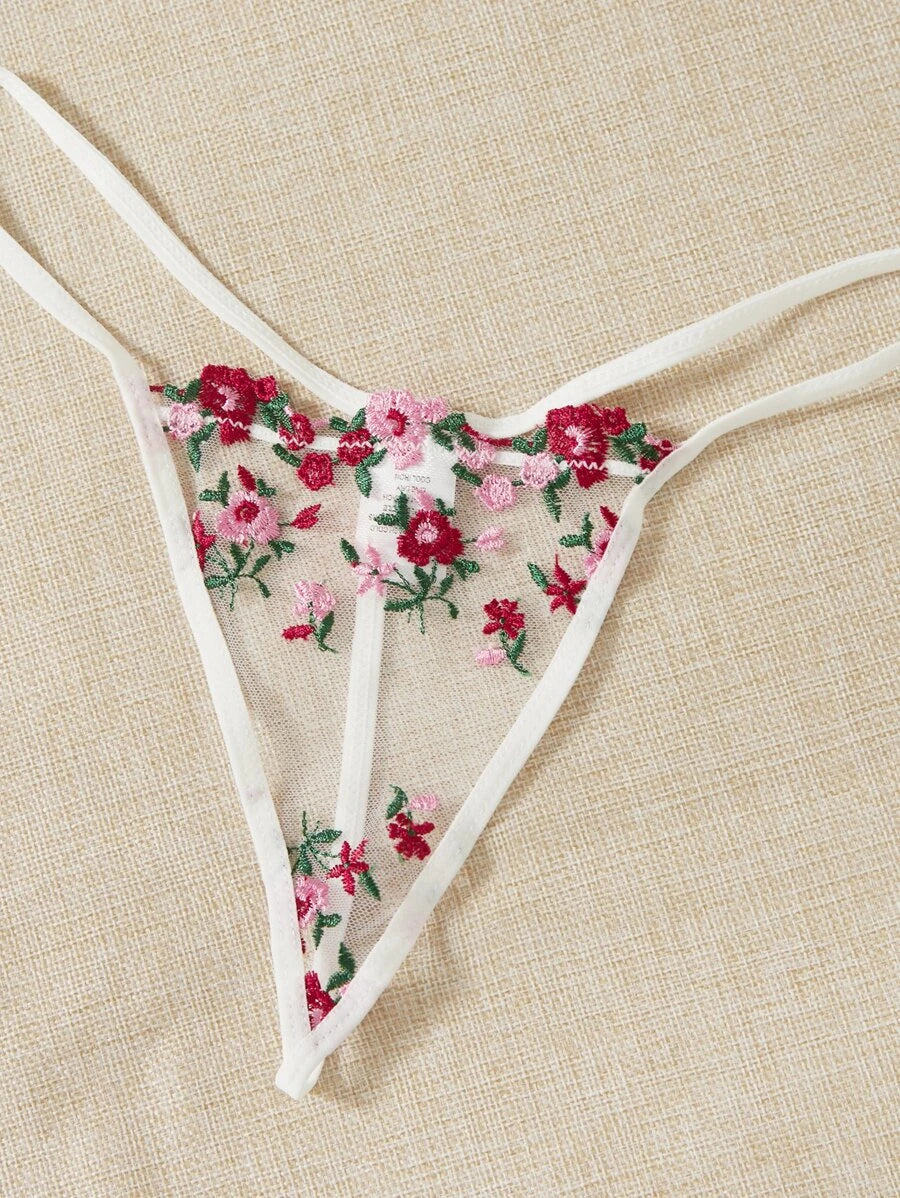 Floral Embroidery Mesh Slips With Thong-Soco Hoodie