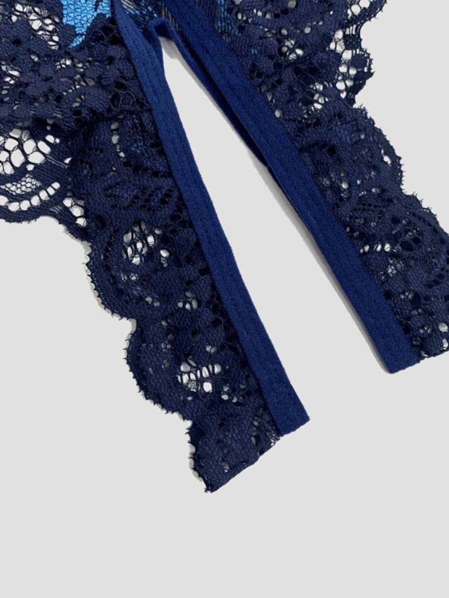 Floral Lace Backless Teddy Print Bodysuit-Soco Hoodie