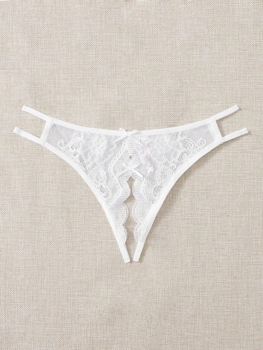 Floral Lace Bow Crotchless Panty-Soco Hoodie