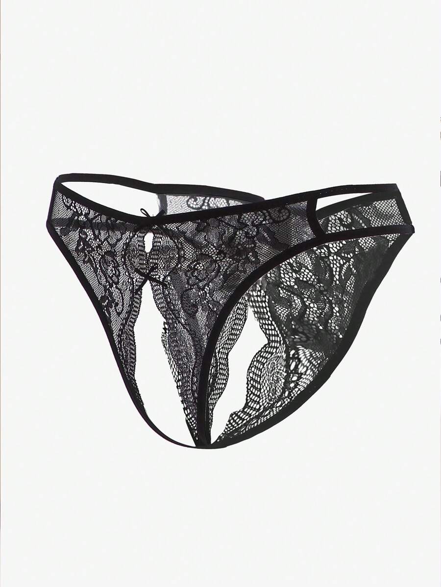 Floral Lace Bow Crotchless Panty-Soco Hoodie