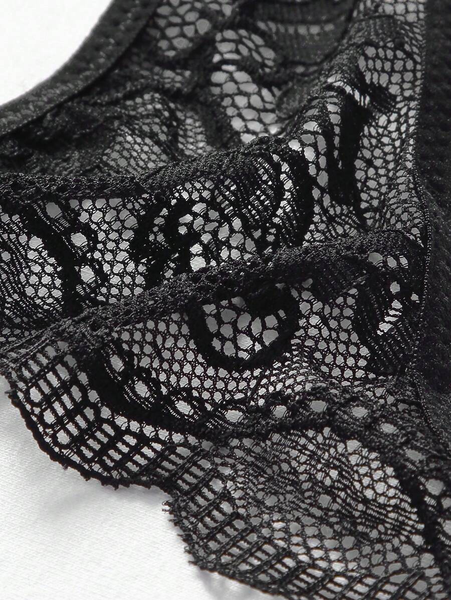 Floral Lace Bow Crotchless Panty-Soco Hoodie