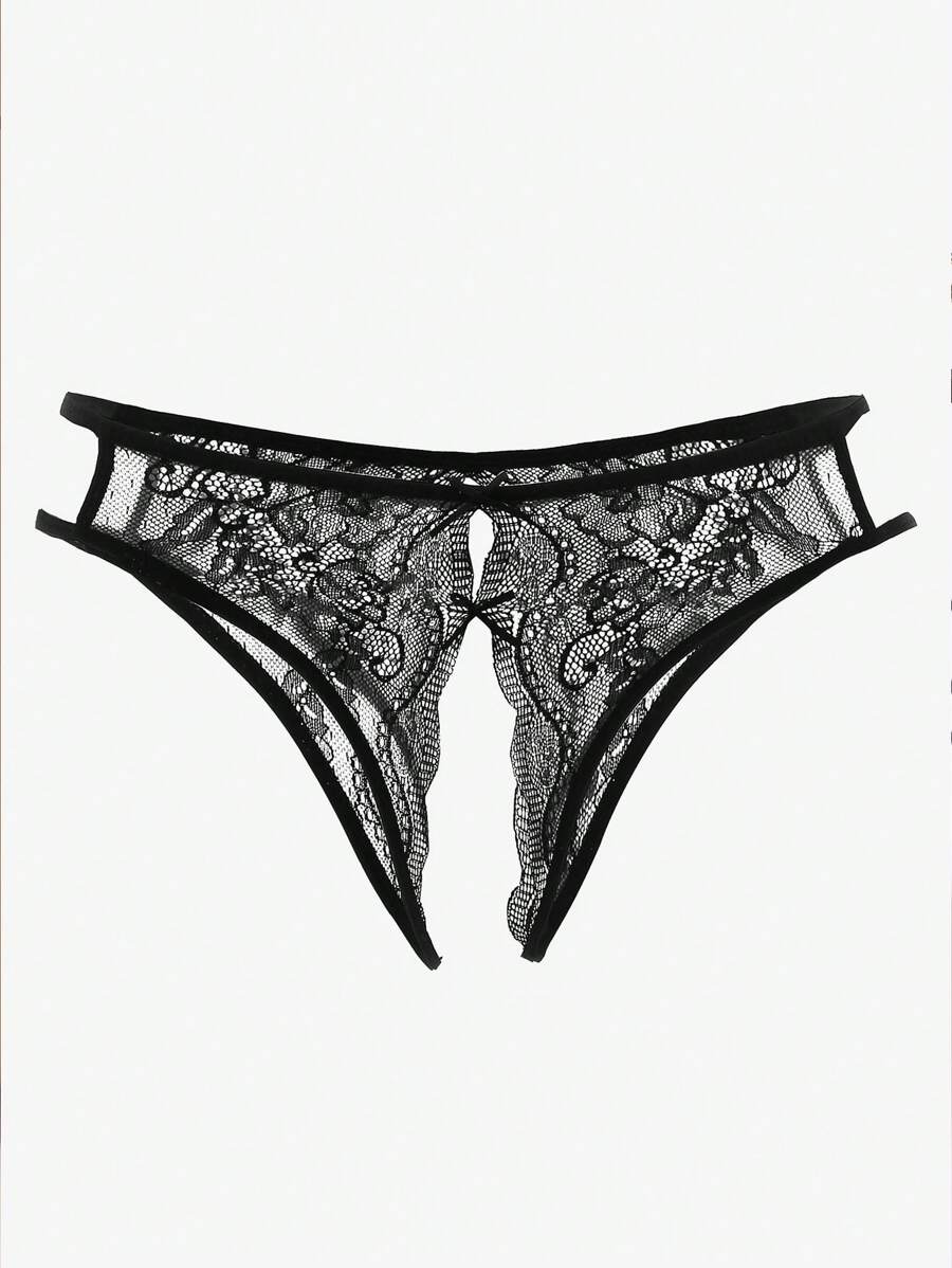 Floral Lace Bow Crotchless Panty-Soco Hoodie