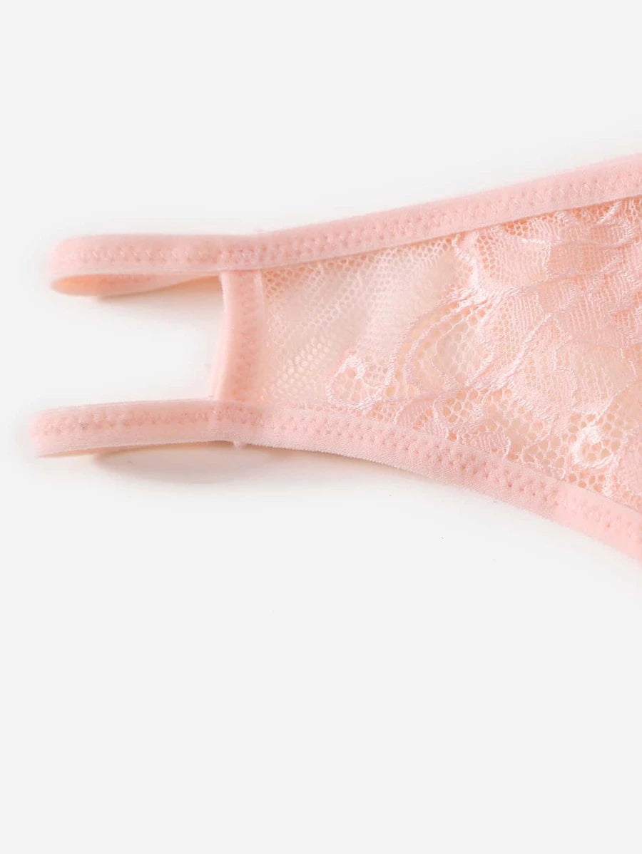 Floral Lace Bow Crotchless Panty-Soco Hoodie