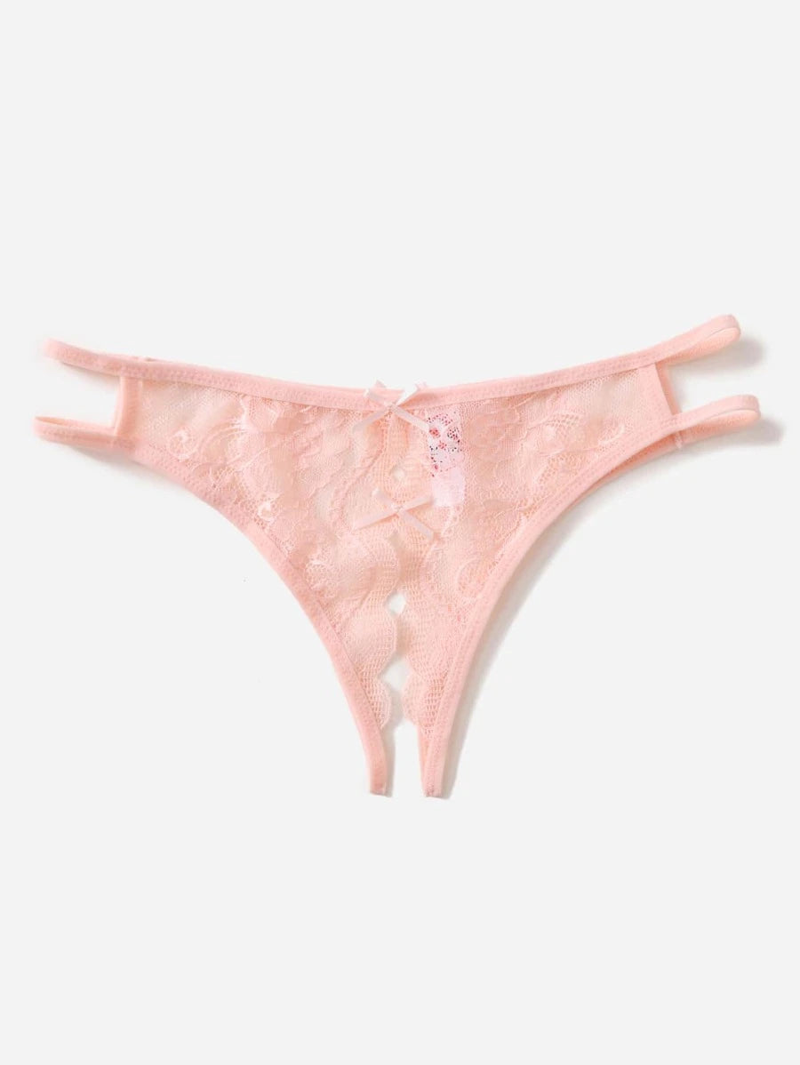 Floral Lace Bow Crotchless Panty-Soco Hoodie