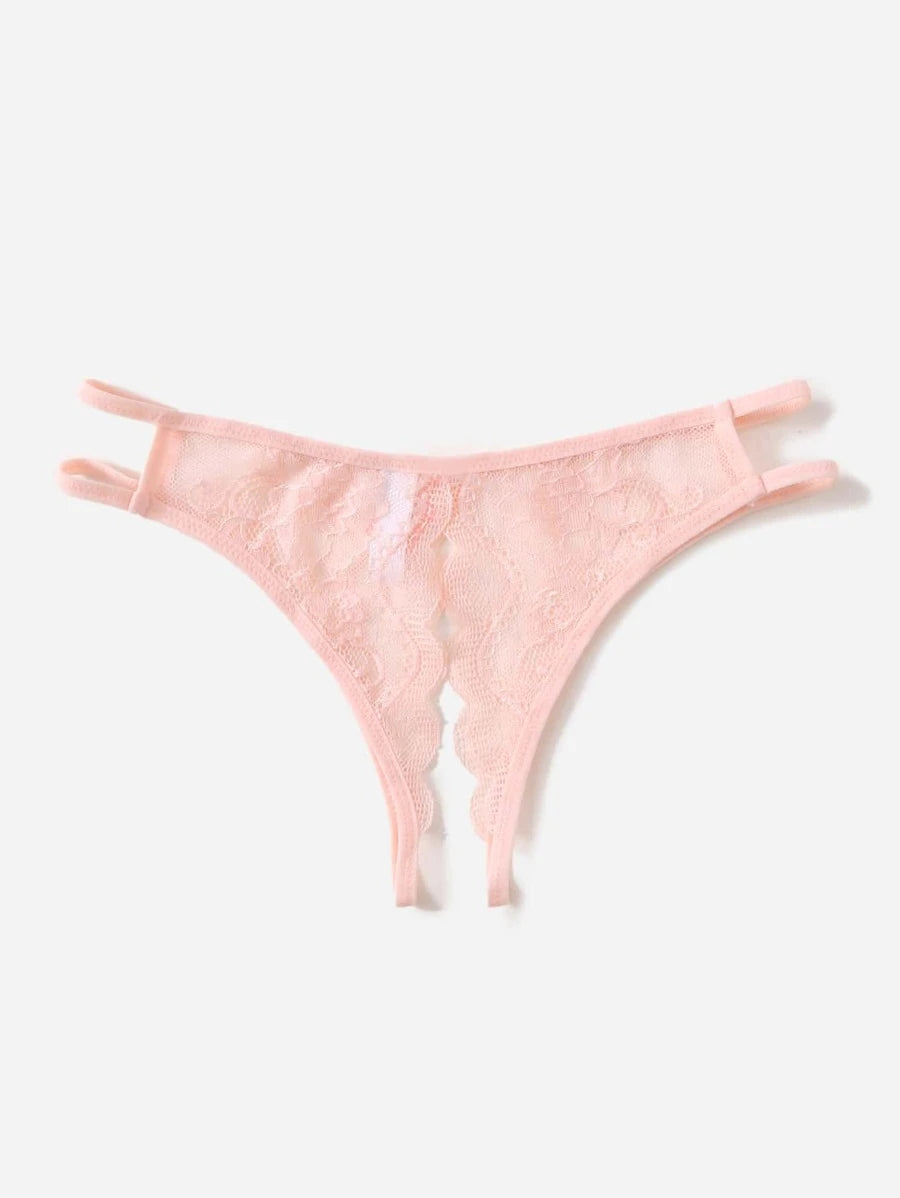 Floral Lace Bow Crotchless Panty-Soco Hoodie