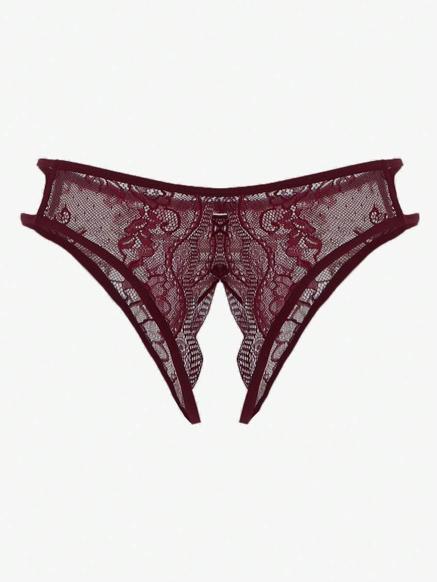 Floral Lace Bow Crotchless Panty-Soco Hoodie