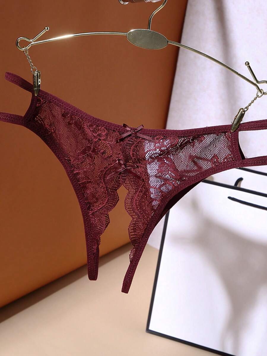 Floral Lace Bow Crotchless Panty-Soco Hoodie