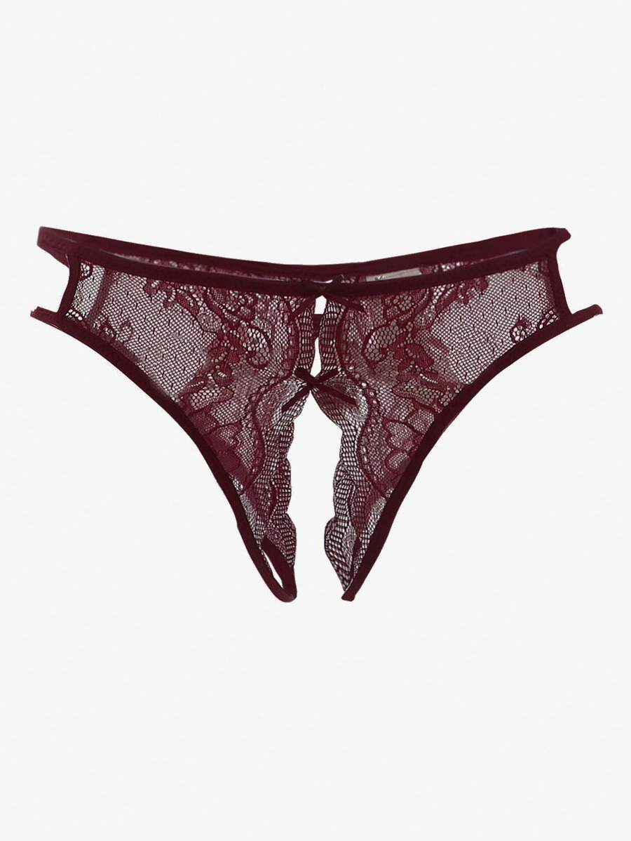 Floral Lace Bow Crotchless Panty-Soco Hoodie