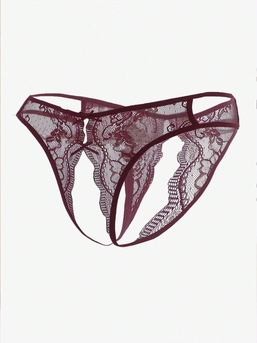 Floral Lace Bow Crotchless Panty-Soco Hoodie