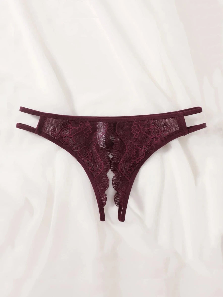 Floral Lace Bow Crotchless Panty-Soco Hoodie