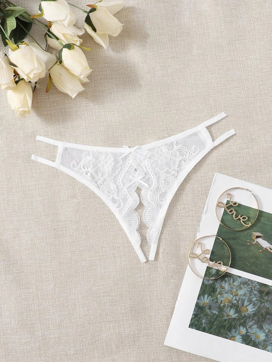 Floral Lace Bow Crotchless Panty-Soco Hoodie
