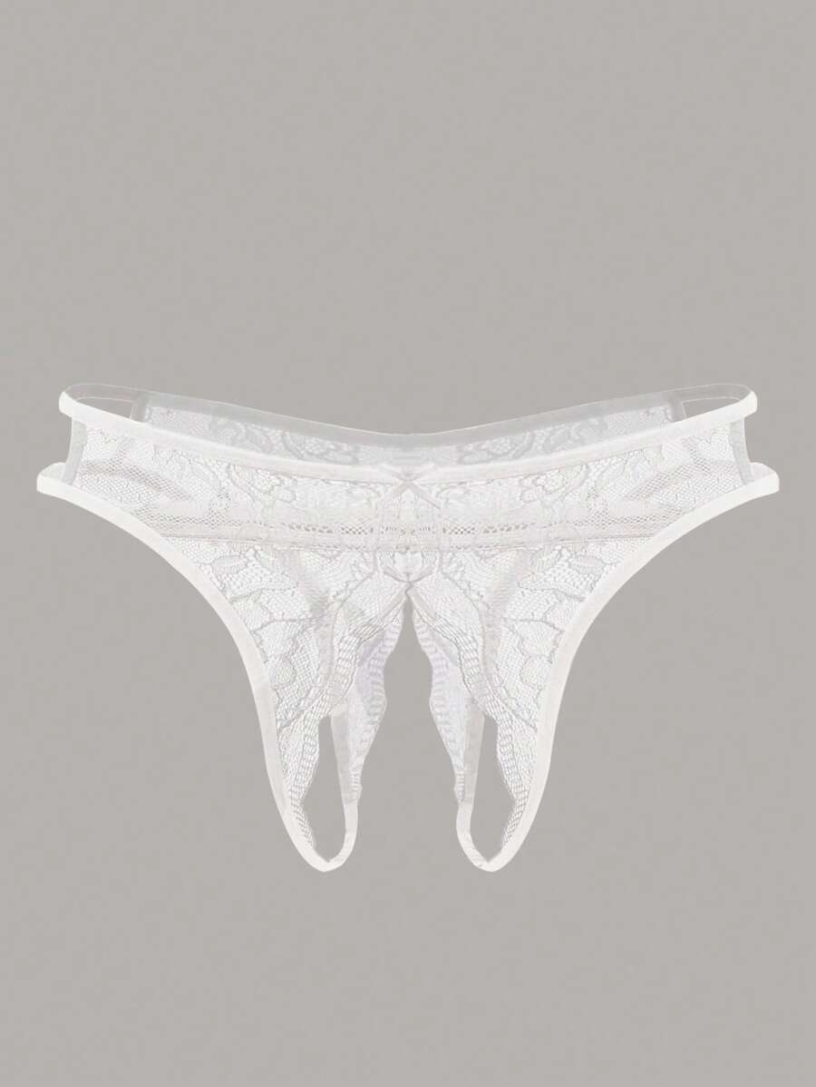 Floral Lace Bow Crotchless Panty-Soco Hoodie