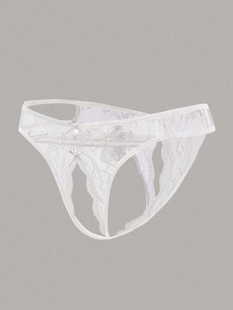 Floral Lace Bow Crotchless Panty-Soco Hoodie