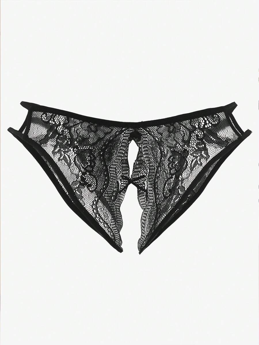 Floral Lace Bow Crotchless Panty-Soco Hoodie