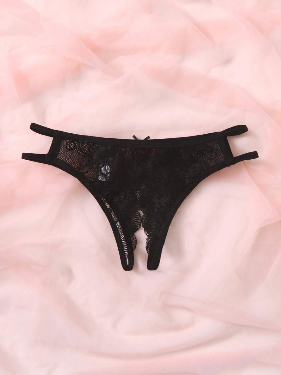 Floral Lace Bow Crotchless Panty-Soco Hoodie