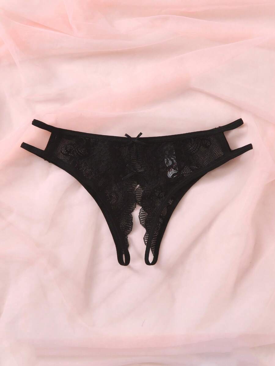 Floral Lace Bow Crotchless Panty-Soco Hoodie