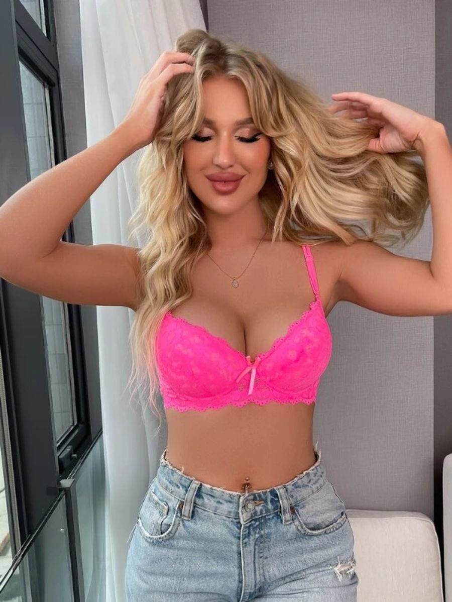 Floral Lace Bow Detail Push Up Bra-Soco Hoodie